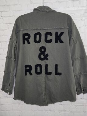 Elan Devan Jacket Rock And Roll Grunge Oversized Shacket Button Up SZ S Green